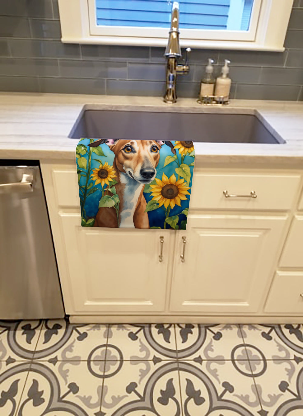 Greyhound in Sunflowers Kitchen Towel