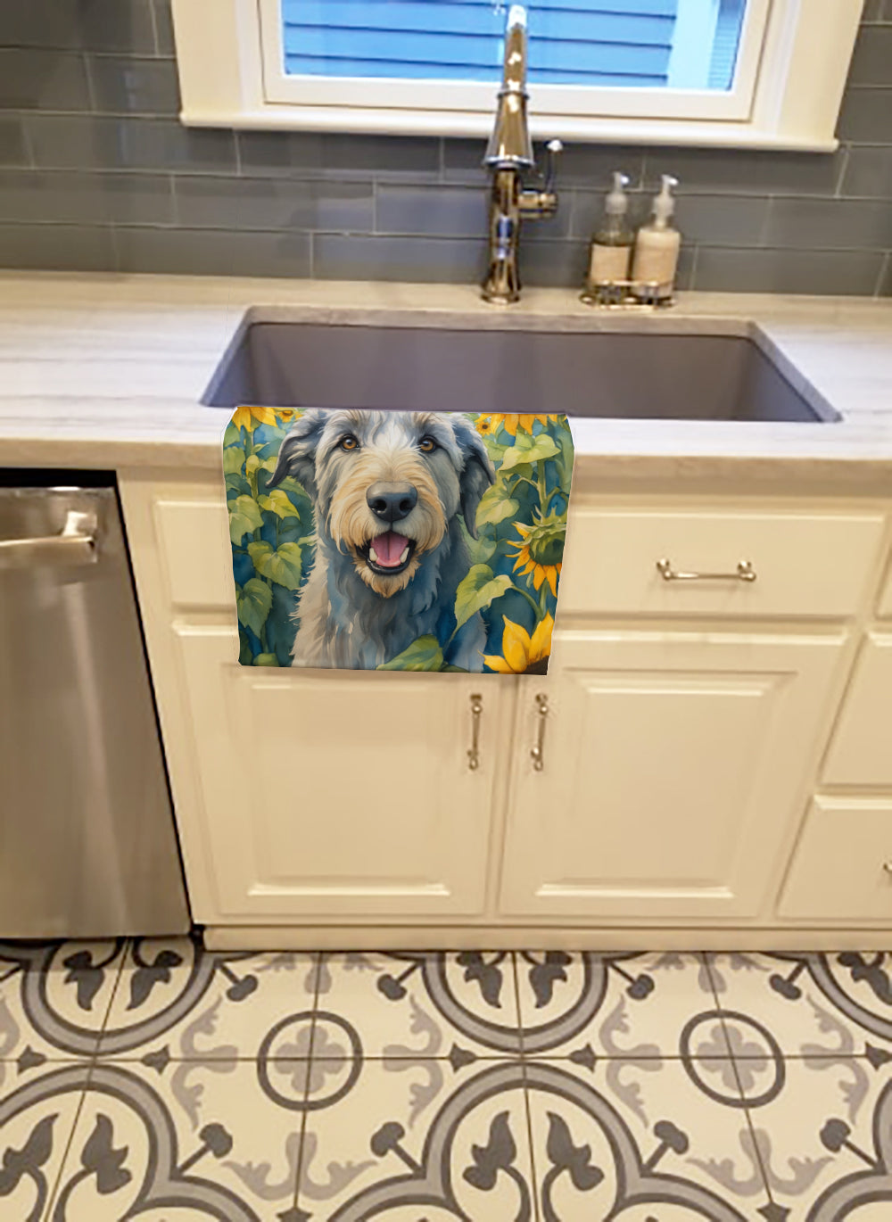 Irish Wolfhound in Sunflowers Kitchen Towel