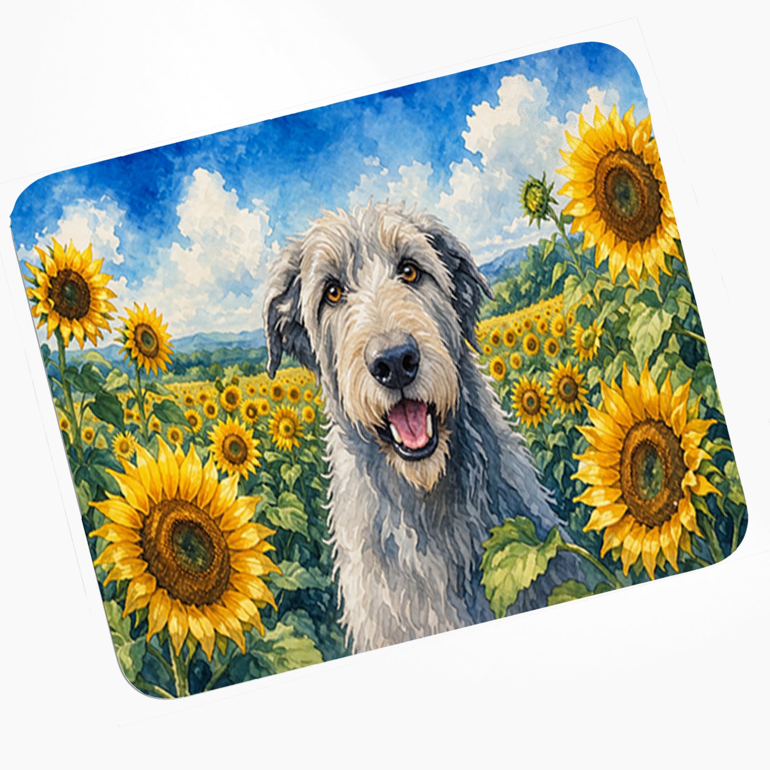 Caroline's Treasures Irish Wolfhound in Sunflowers Mouse Pad, Heat Resistant Trivet Hot Pad , Non Slip Rubber Desk Mat, Kitchen Counter Protector, Home Office Decor Gift