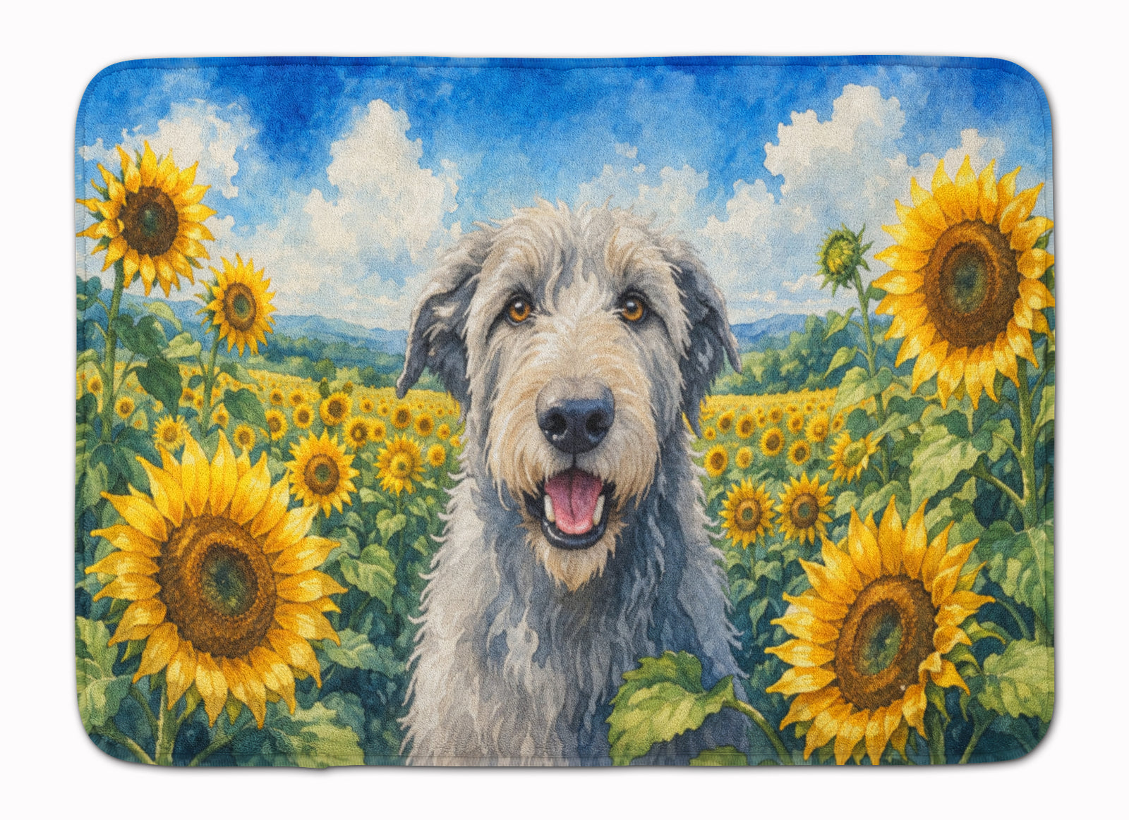 Caroline's Treasures Irish Wolfhound in Sunflowers Memory Foam Kitchen Mat Machine Washable Anti-Fatigue Cushion Comfort Bath or Kitchen Rug
