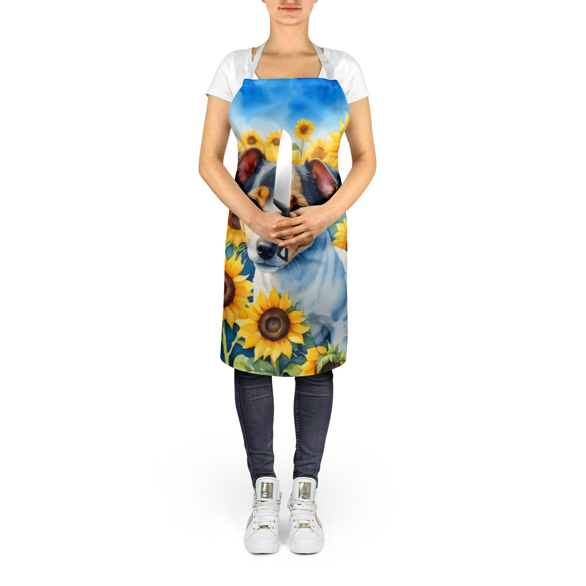 Jack Russell Terrier in Sunflowers Apron