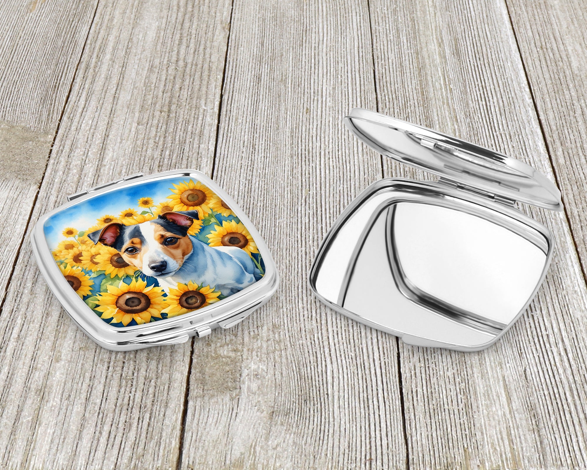 Jack Russell Terrier in Sunflowers Compact Mirror