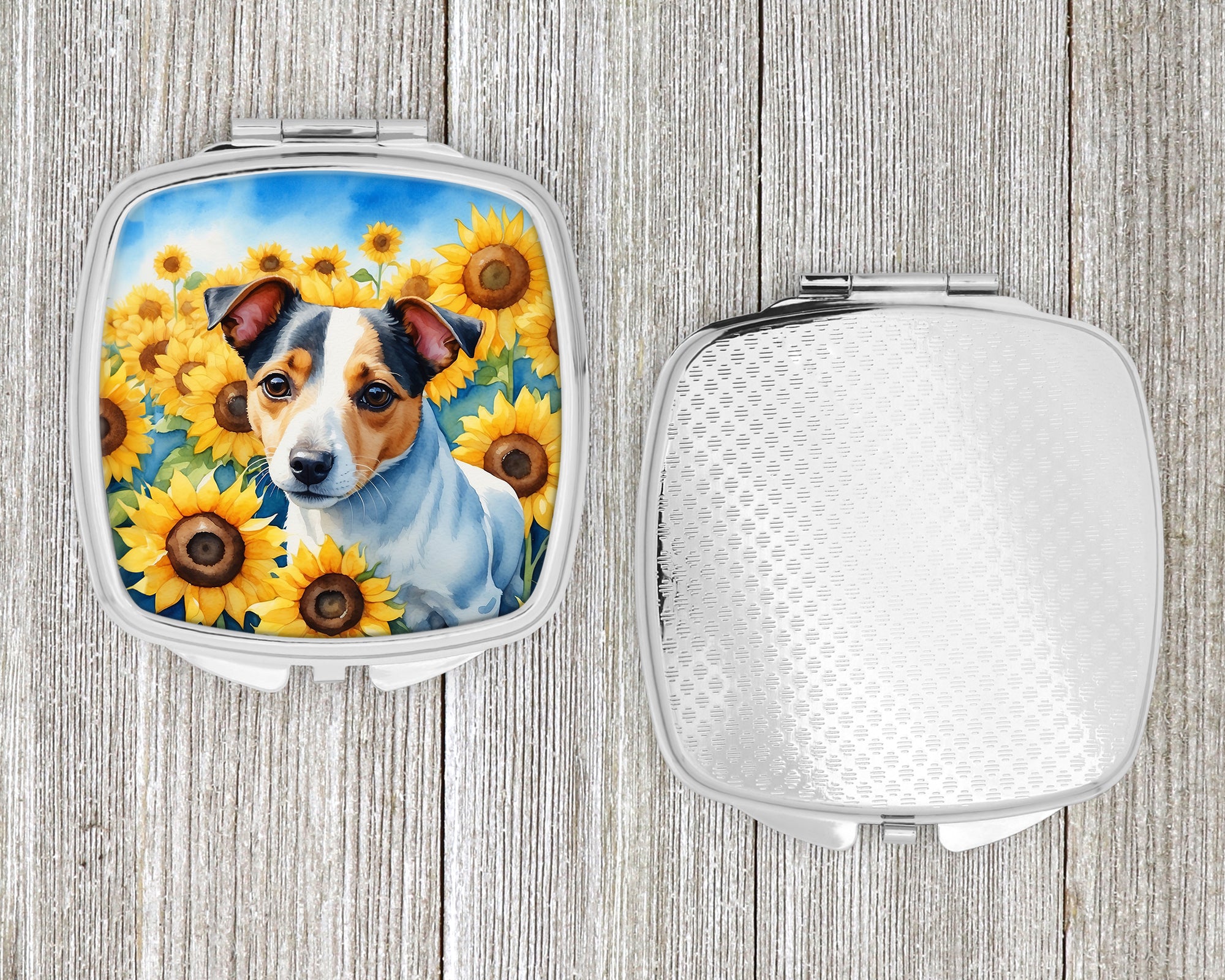 Jack Russell Terrier in Sunflowers Compact Mirror
