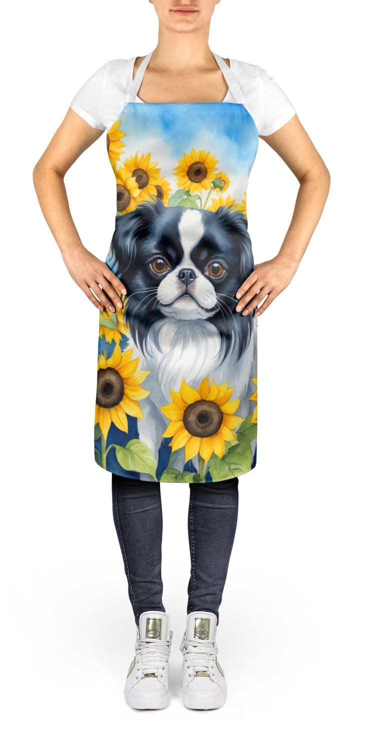 Japanese Chin in Sunflowers Apron