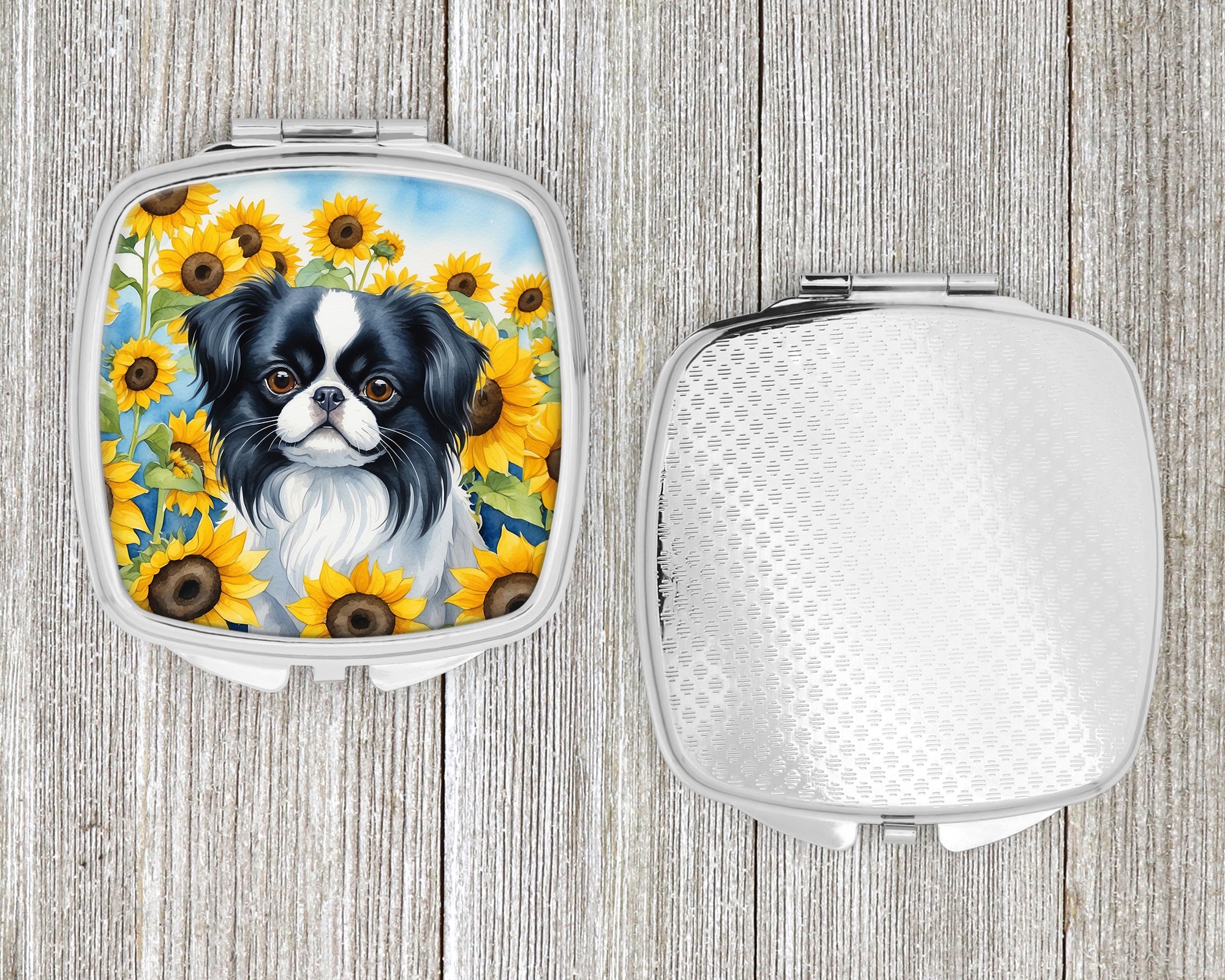 Japanese Chin in Sunflowers Compact Mirror