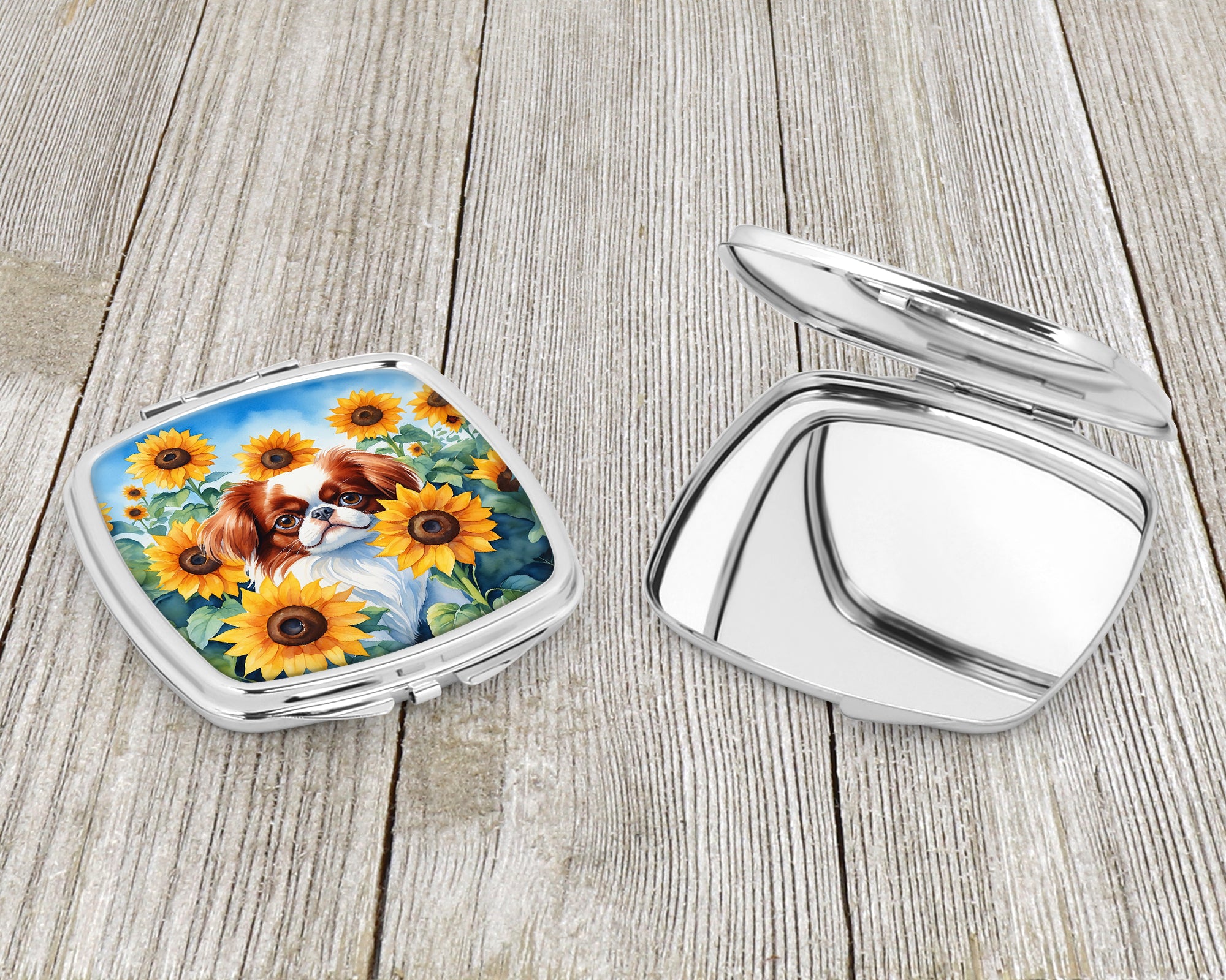 Japanese Chin in Sunflowers Compact Mirror