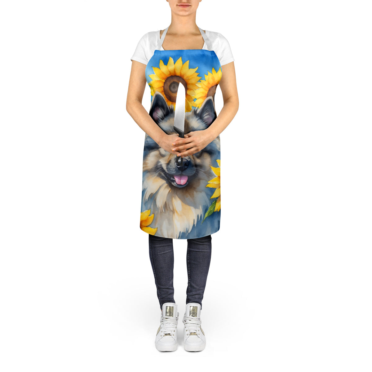 Keeshond in Sunflowers Apron
