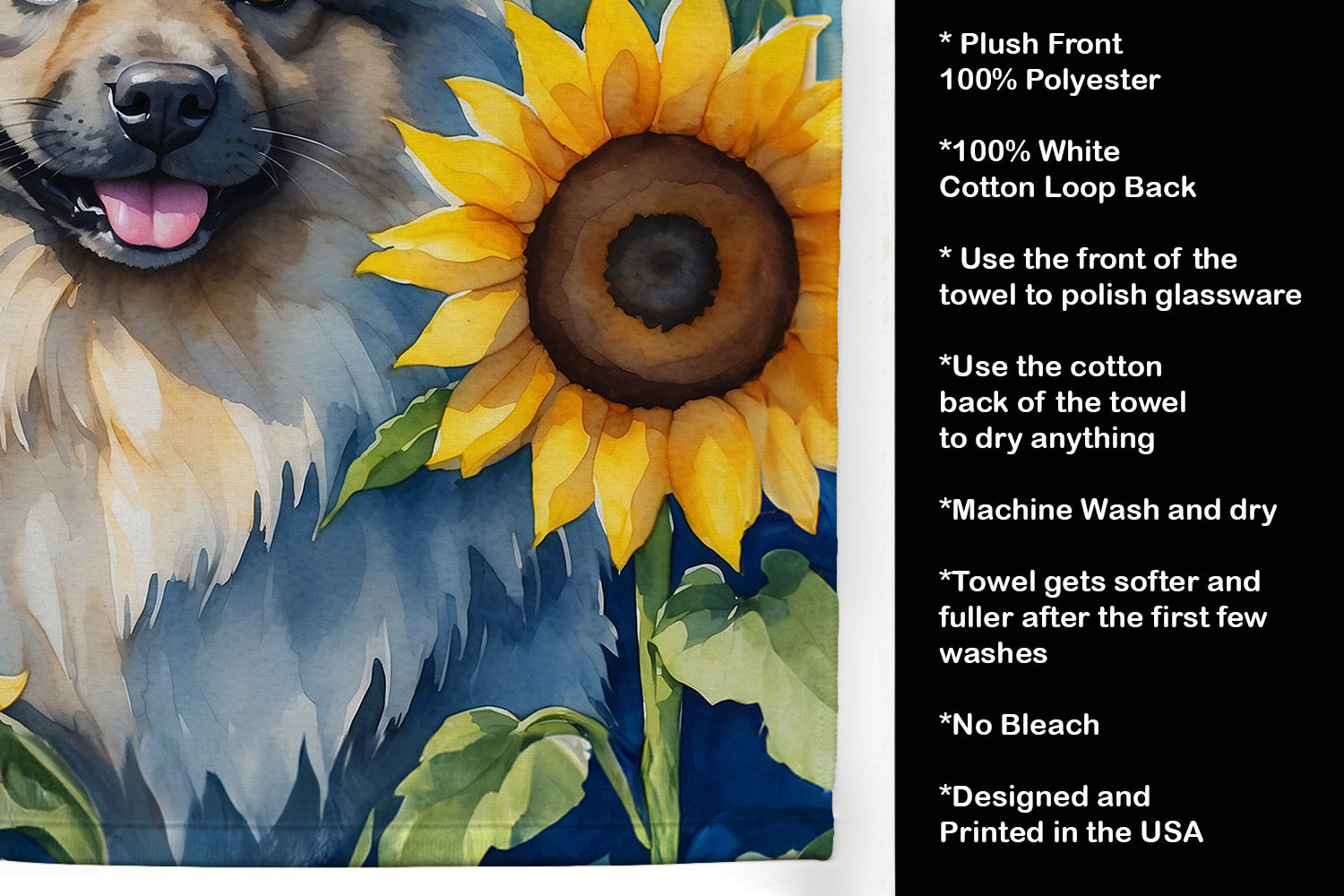 Keeshond in Sunflowers Kitchen Towel