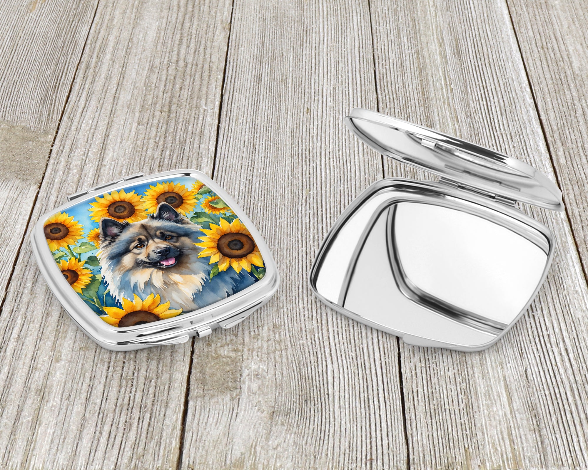 Keeshond in Sunflowers Compact Mirror