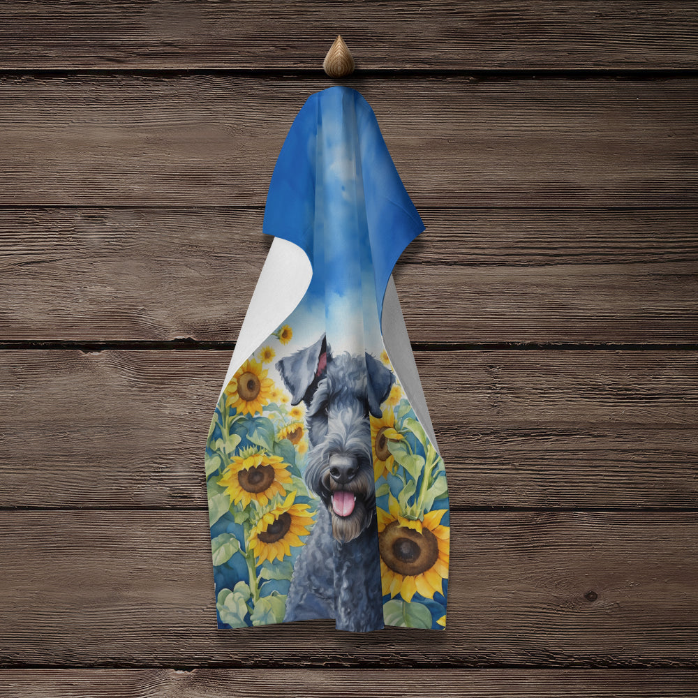 Kerry Blue Terrier in Sunflowers Kitchen Towel
