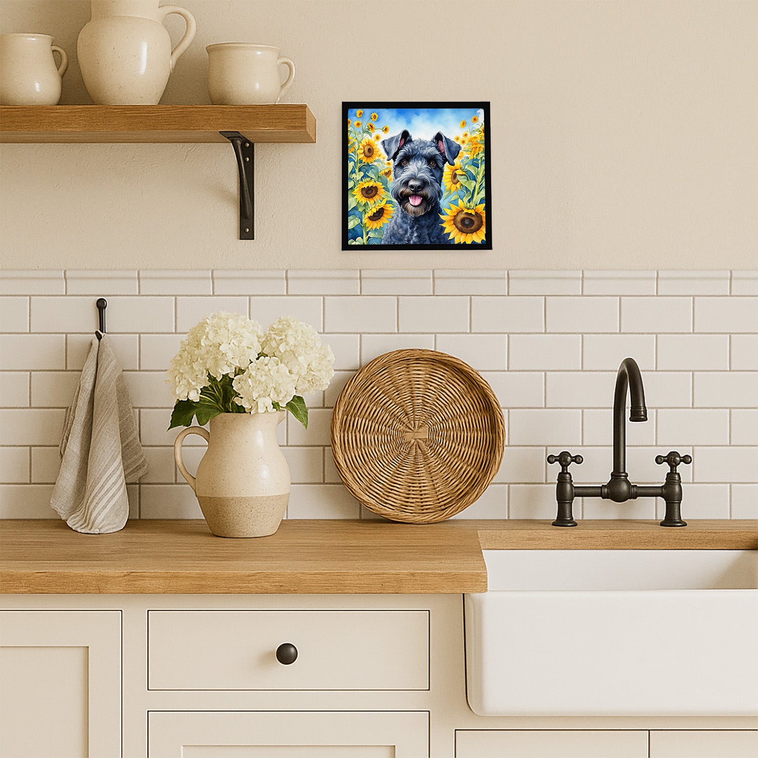 Caroline's Treasures Kerry Blue Terrier in Sunflowers Framed Metal Print