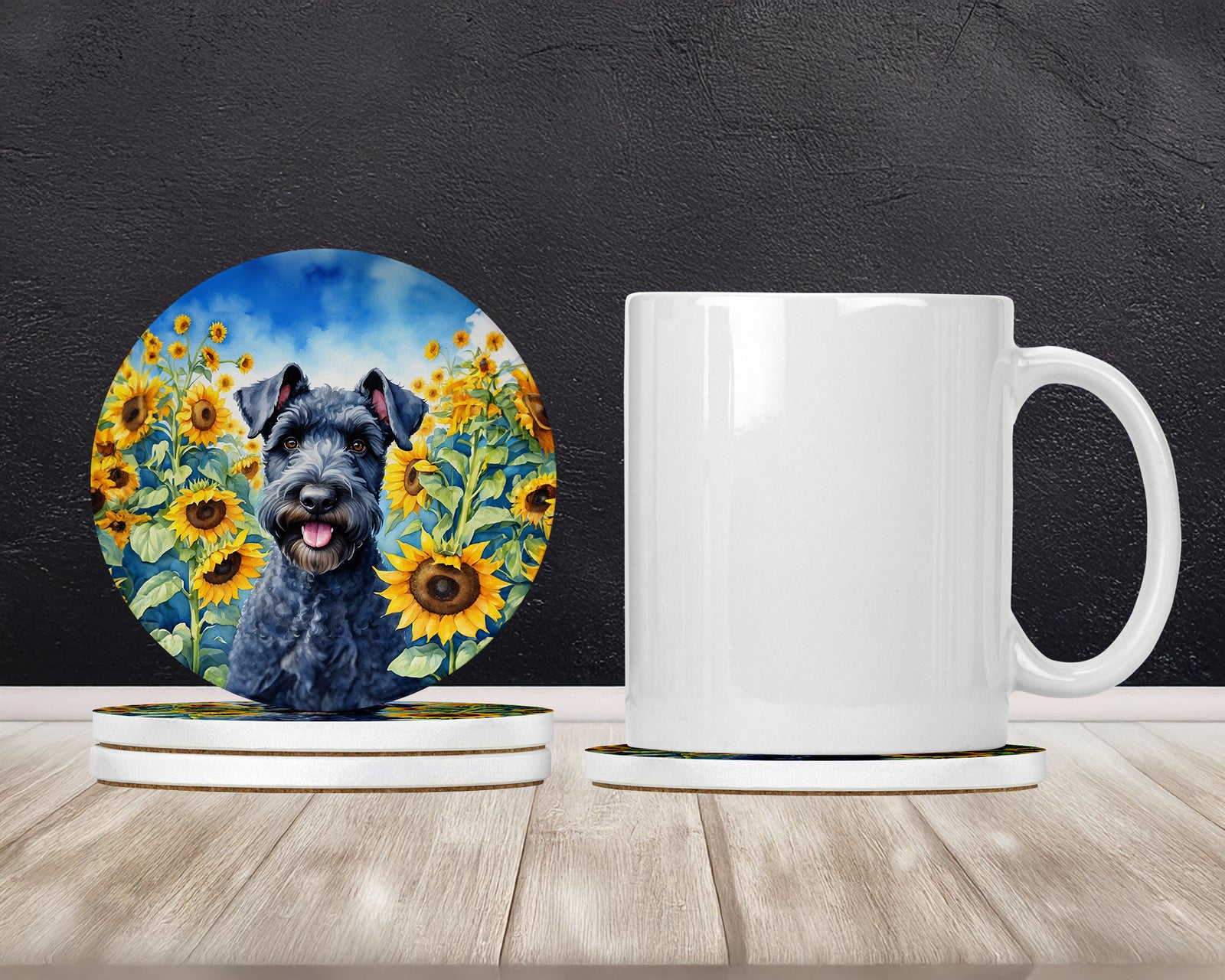 Caroline's Treasures Kerry Blue Terrier in Sunflowers Large Sandstone Coasters Pack of 4