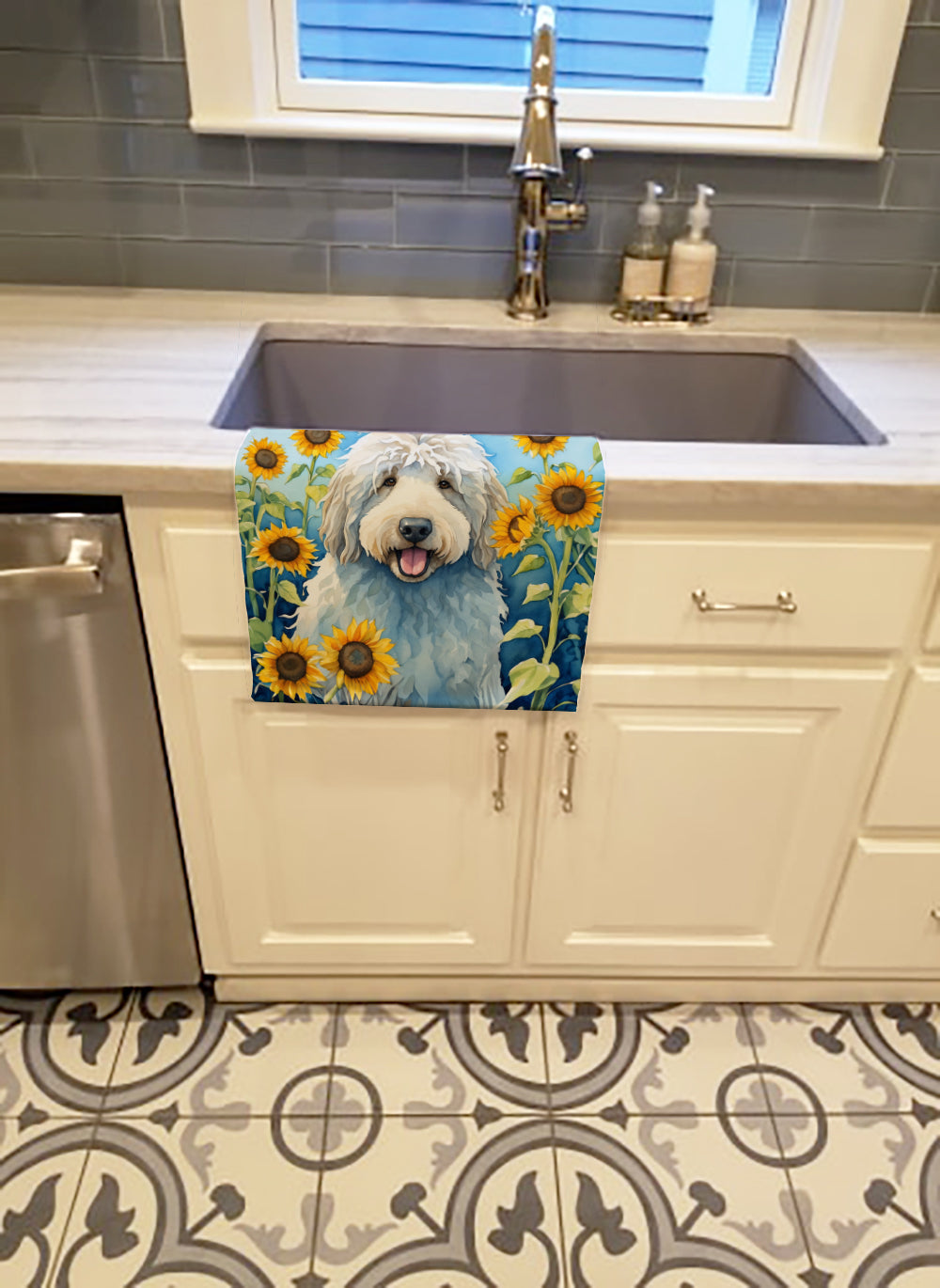 Komondor in Sunflowers Kitchen Towel
