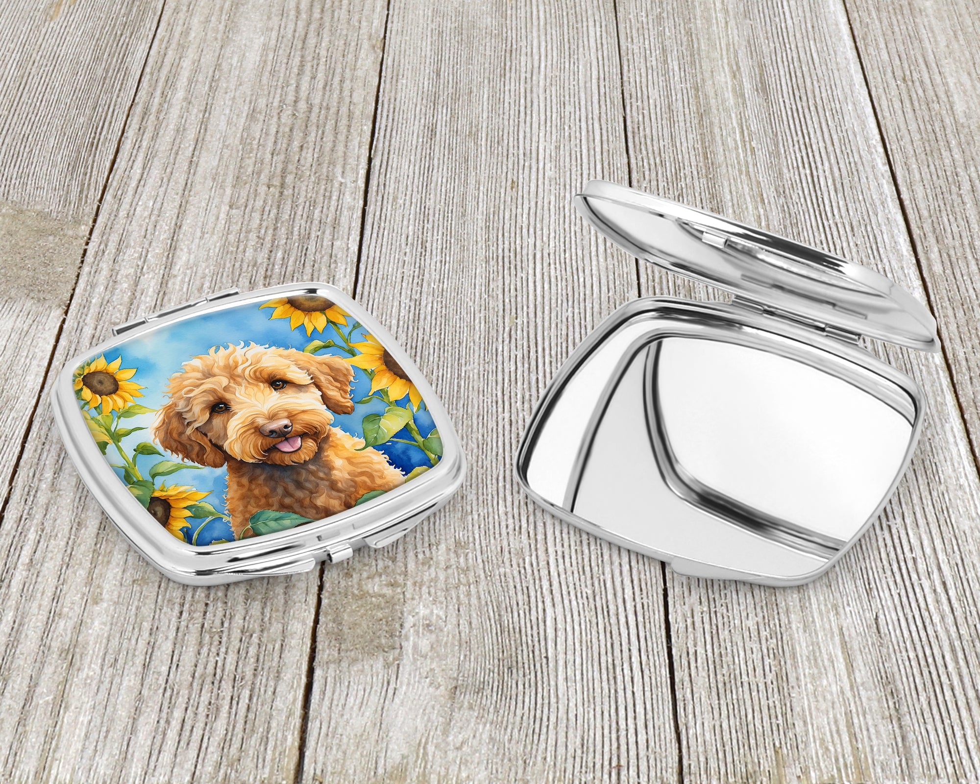 Labradoodle in Sunflowers Compact Mirror