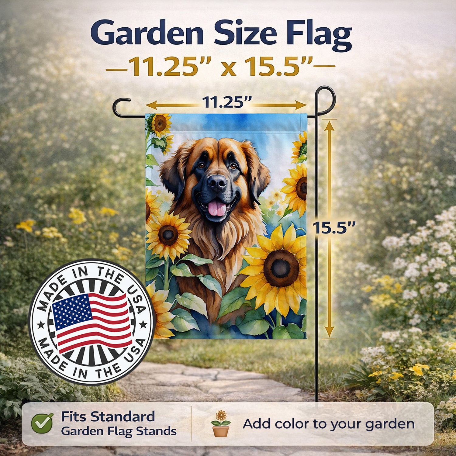 Caroline's Treasures Leonberger in Sunflowers Garden Flag Mailbox Decorative Yard Banner Outside Patio Artwork for Flower Beds, Garden Size, Multicolor