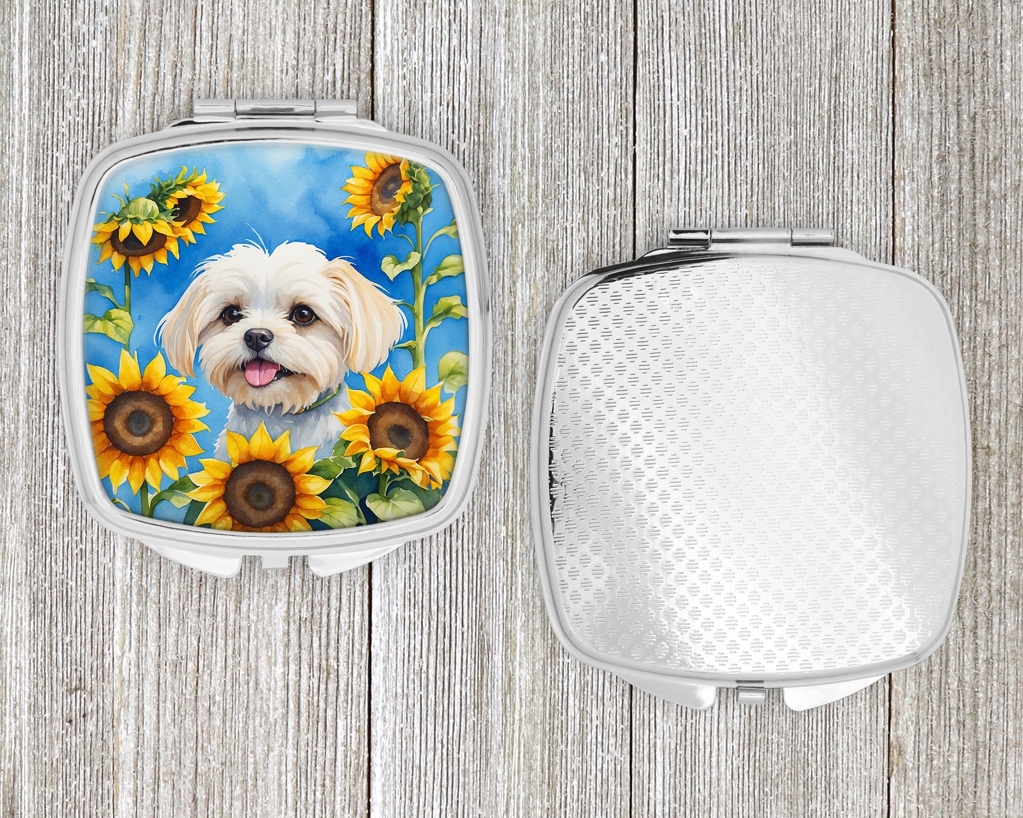 Maltese in Sunflowers Compact Mirror