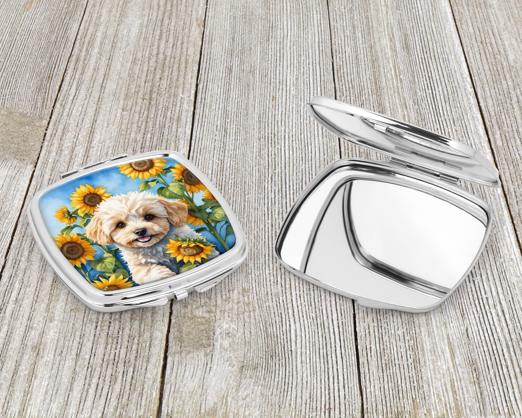 Maltipoo in Sunflowers Compact Mirror