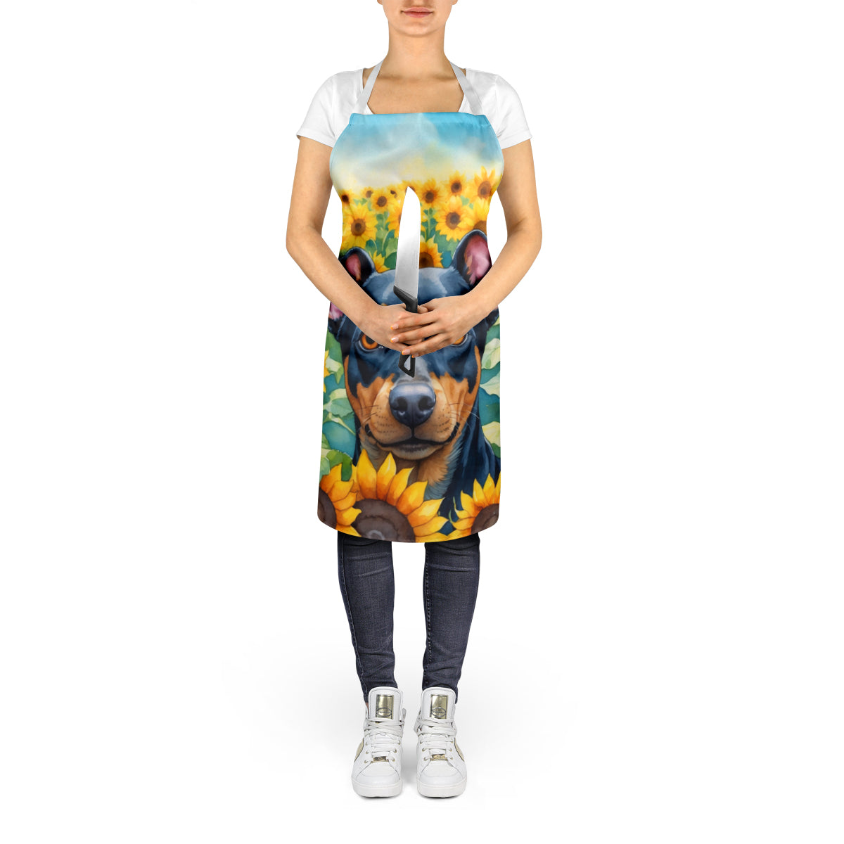 Manchester Terrier in Sunflowers Apron