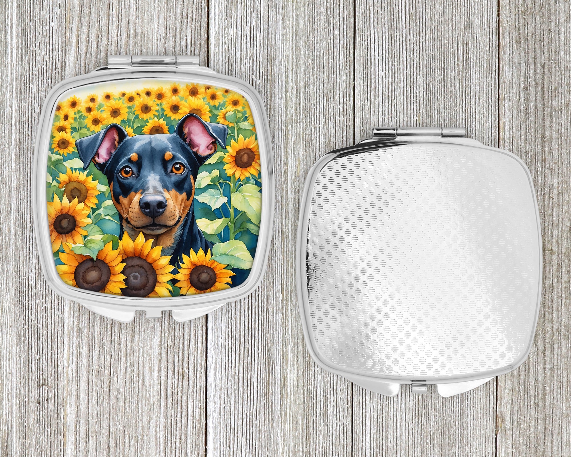 Manchester Terrier in Sunflowers Compact Mirror