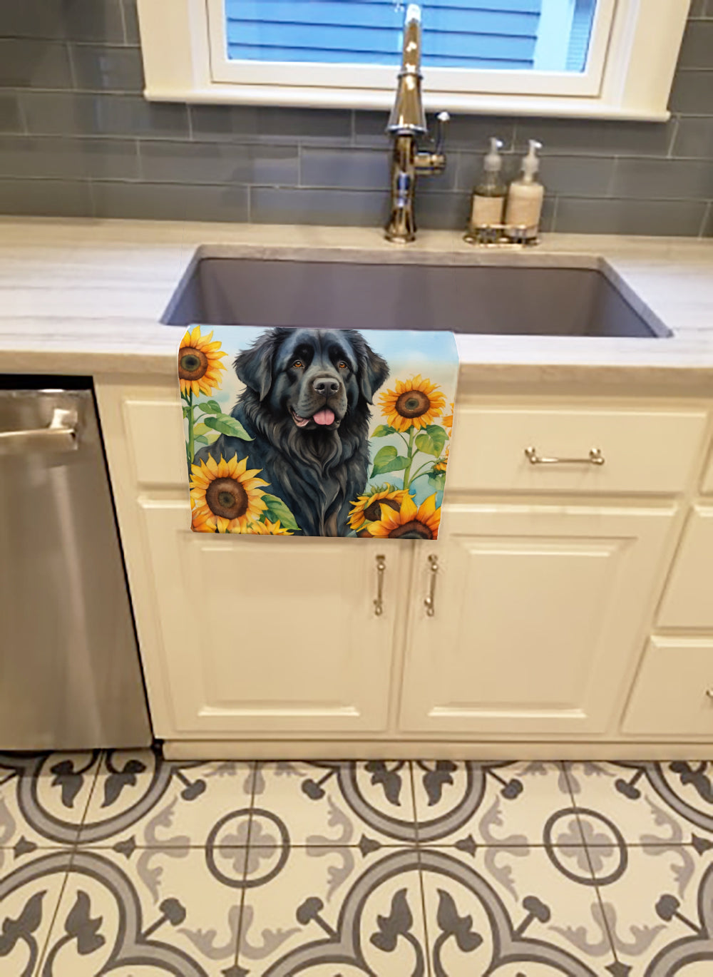 Newfoundland in Sunflowers Kitchen Towel