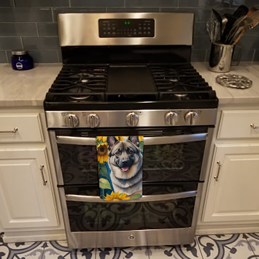 Norwegian Elkhound in Sunflowers Kitchen Towel