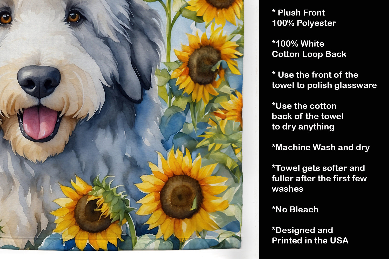 Old English Sheepdog in Sunflowers Kitchen Towel