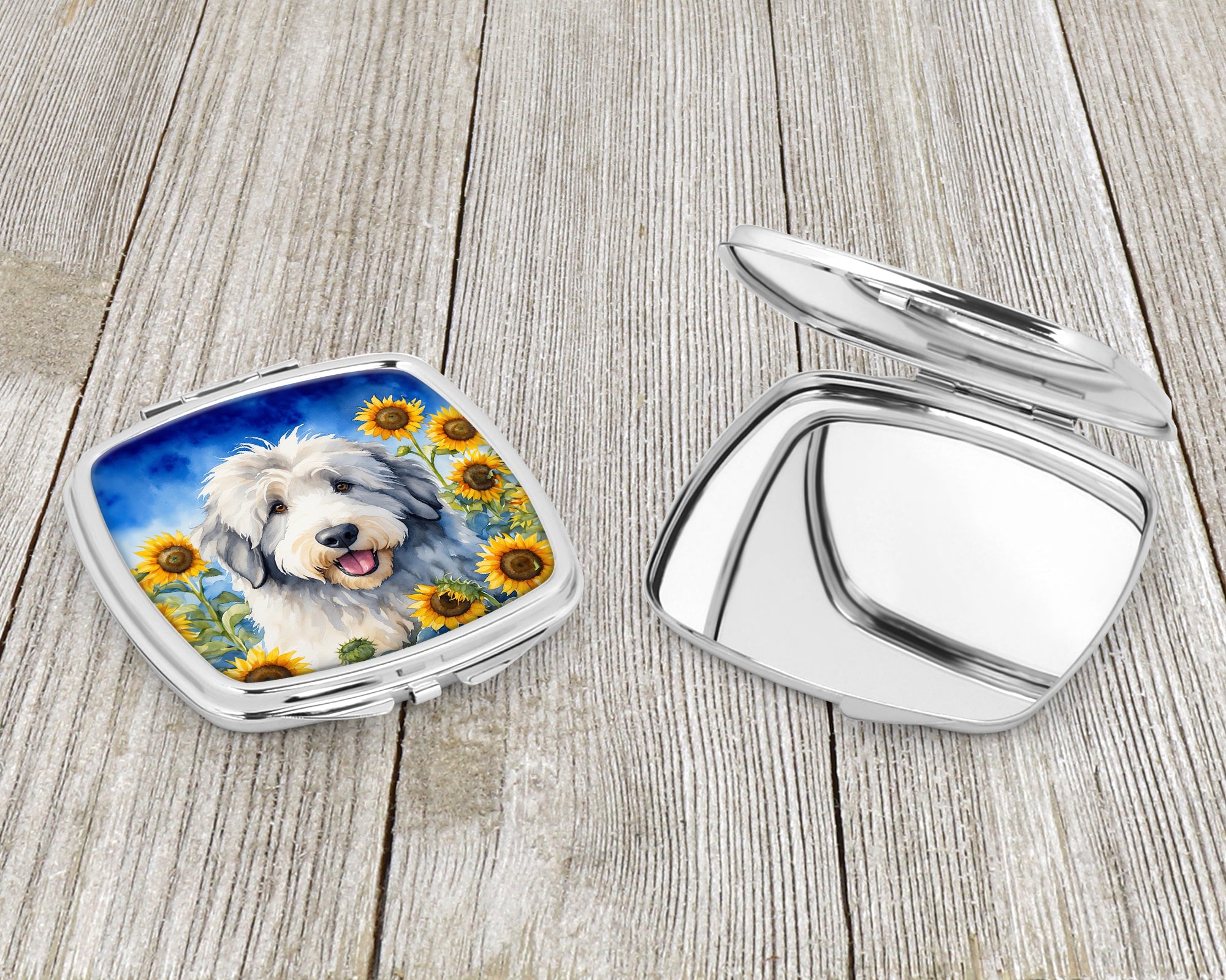 Old English Sheepdog in Sunflowers Compact Mirror