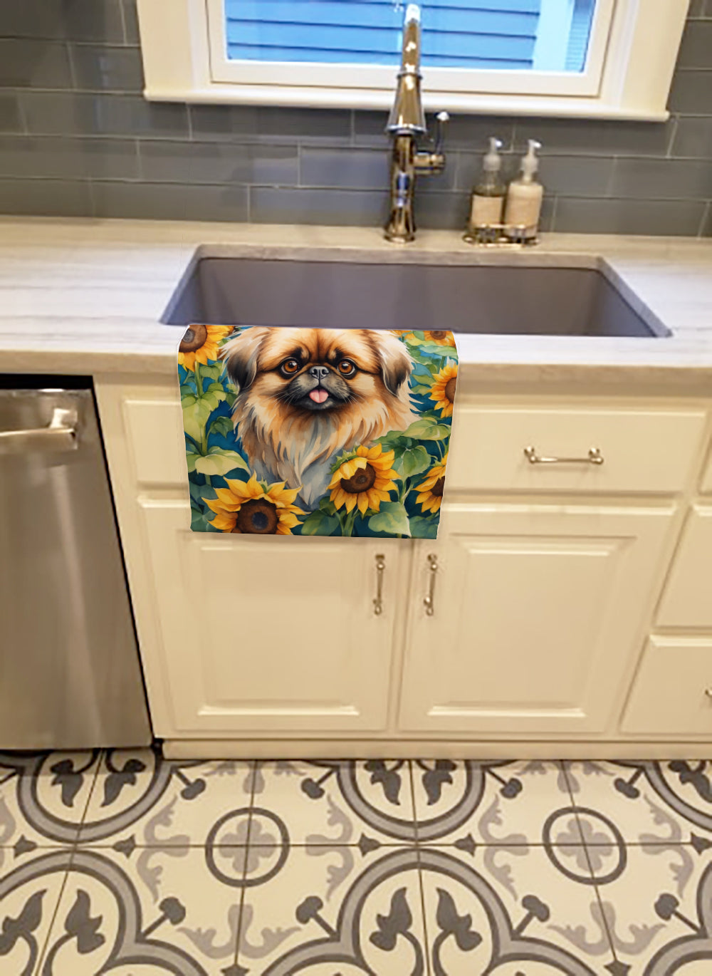 Pekingese in Sunflowers Kitchen Towel