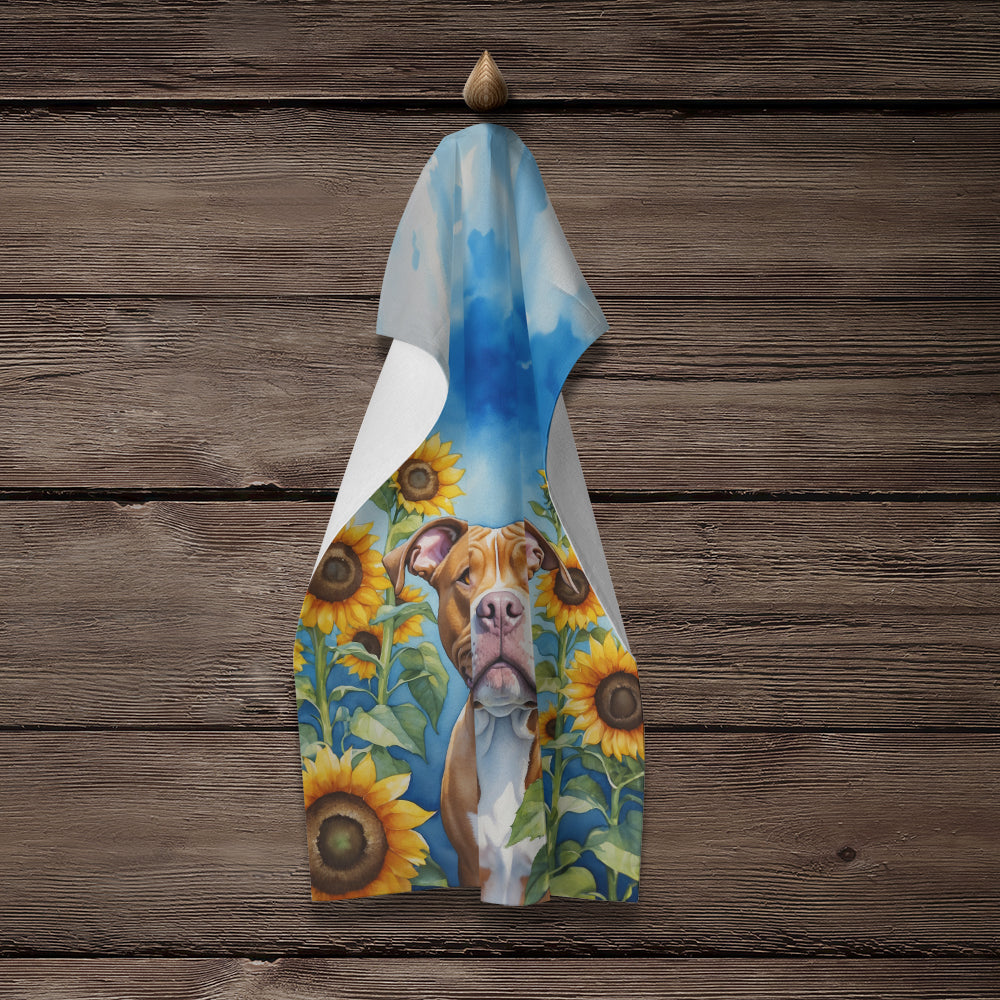 Pit Bull Terrier in Sunflowers Kitchen Towel