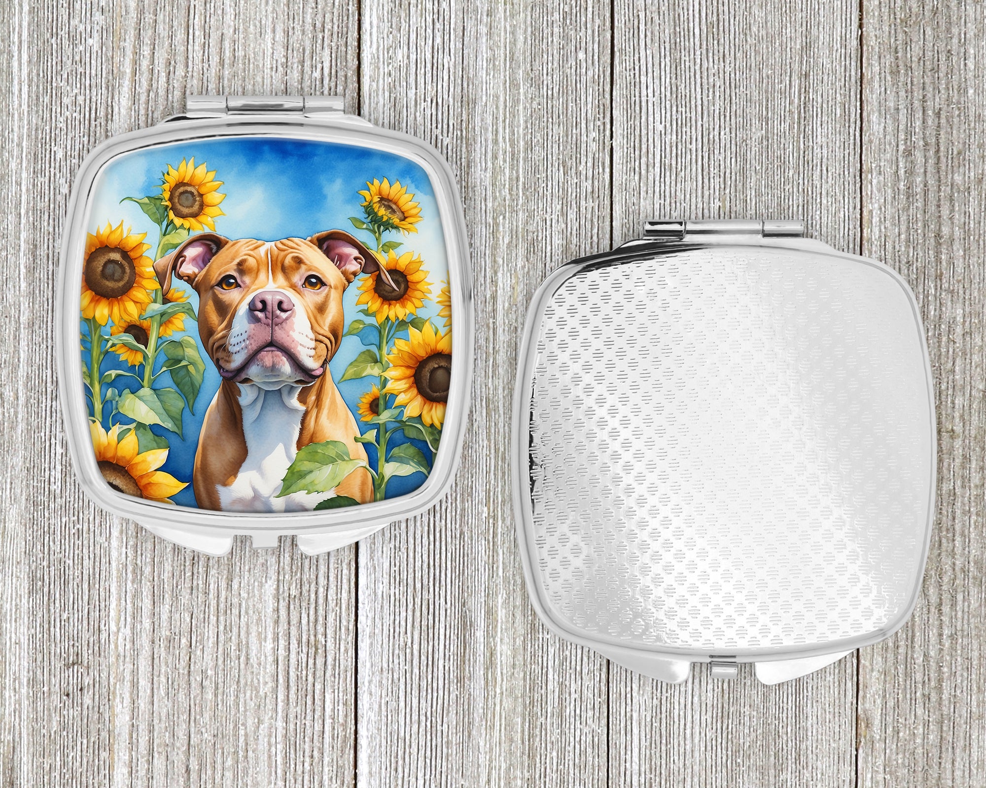 Pit Bull Terrier in Sunflowers Compact Mirror