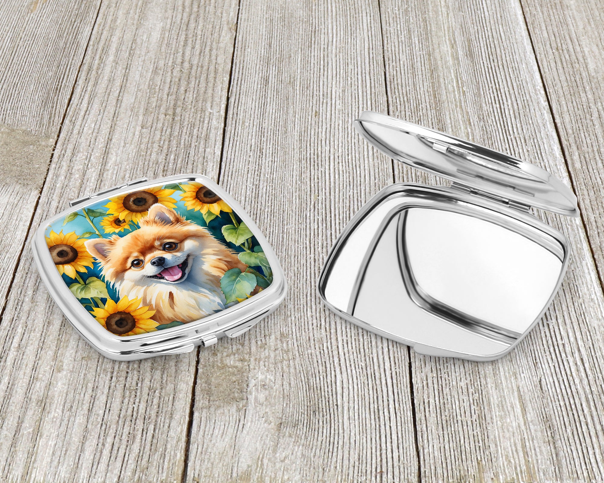 Pomeranian in Sunflowers Compact Mirror