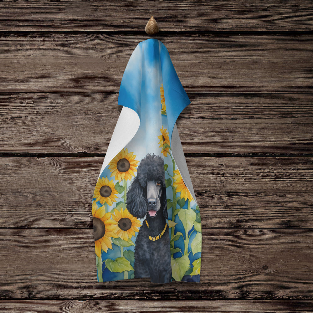 Black Poodle in Sunflowers Kitchen Towel