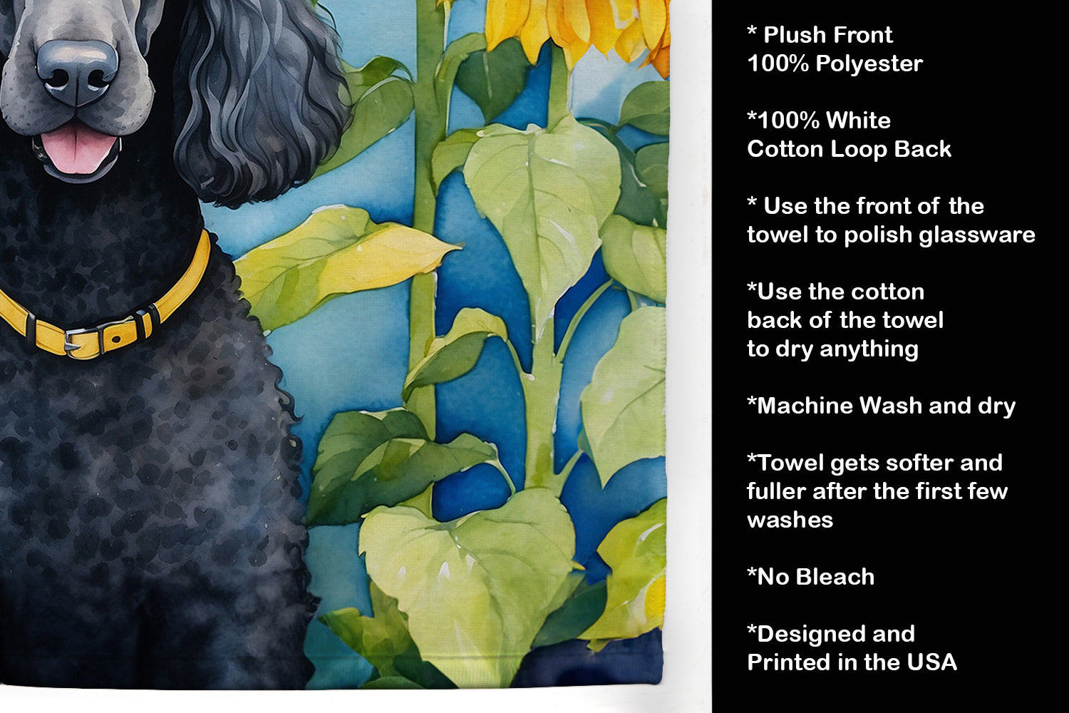 Black Poodle in Sunflowers Kitchen Towel