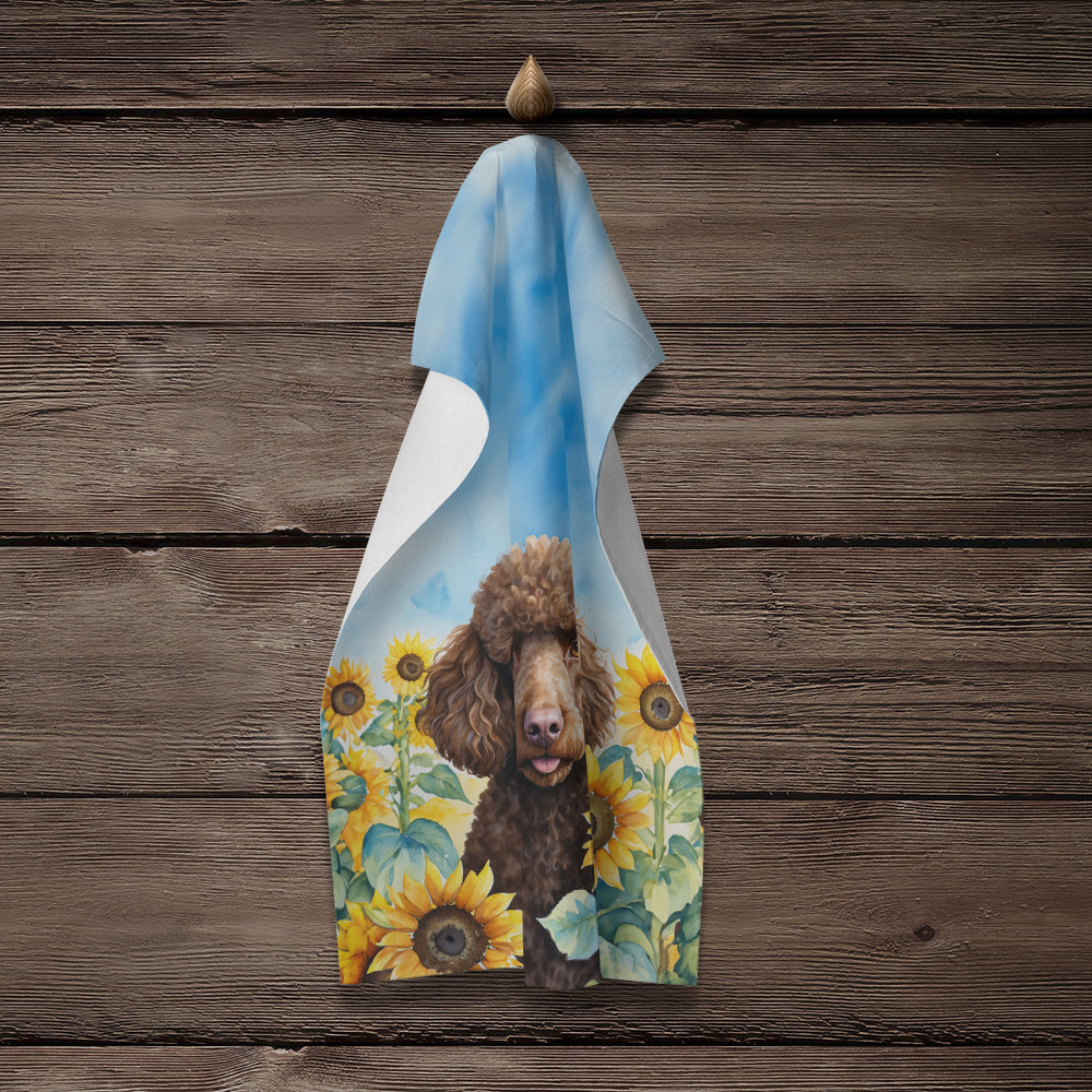 Chocolate Poodle in Sunflowers Kitchen Towel