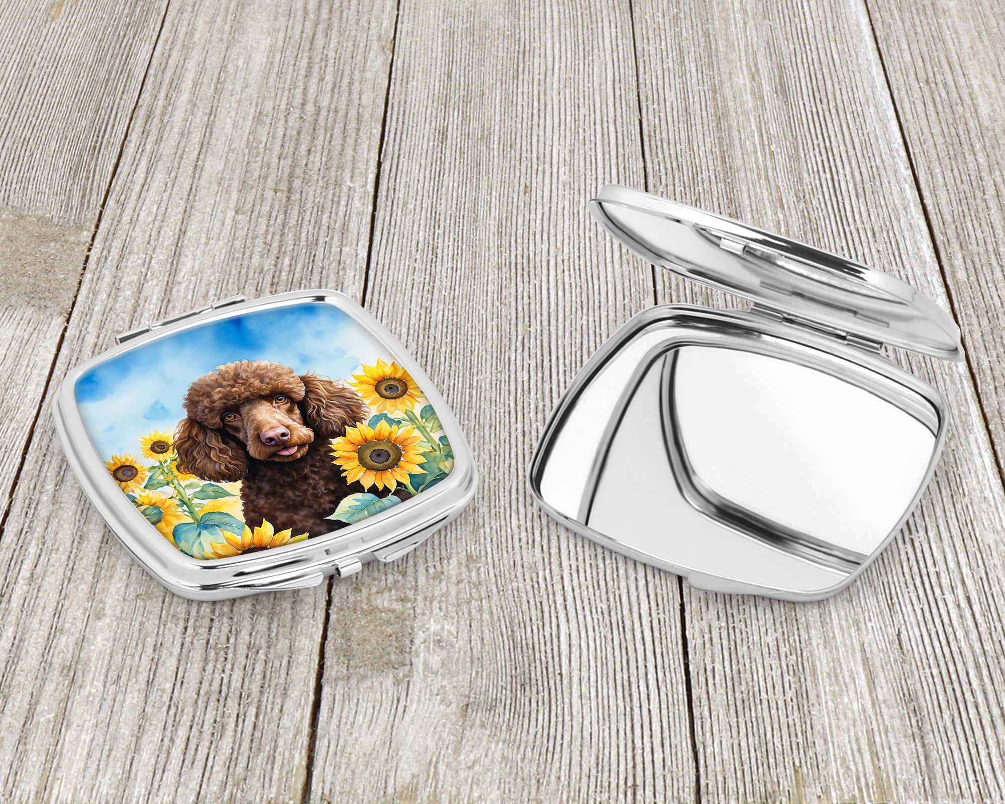 Chocolate Poodle in Sunflowers Compact Mirror