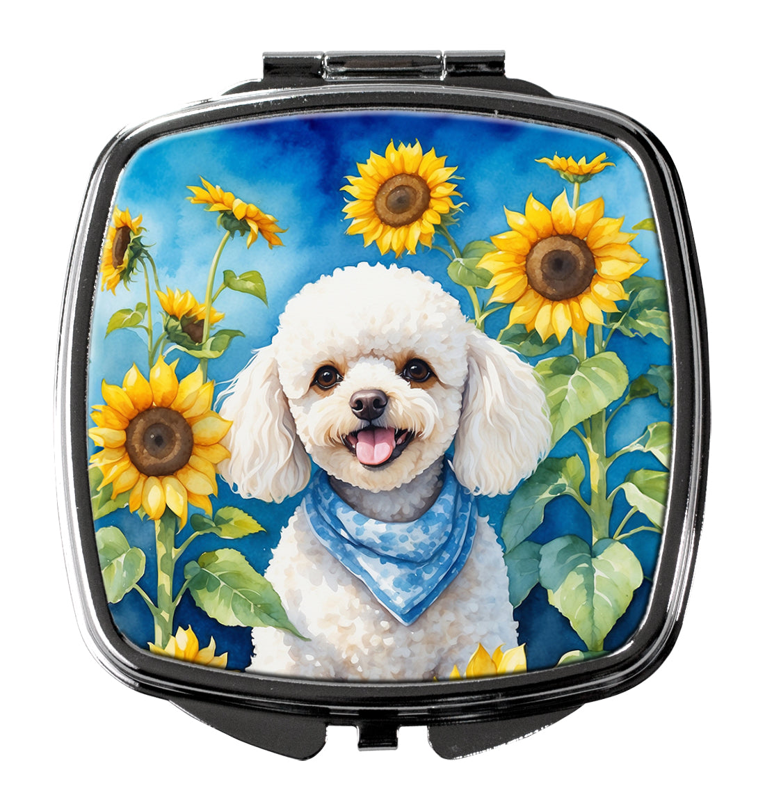 Buy this White Poodle in Sunflowers Compact Mirror