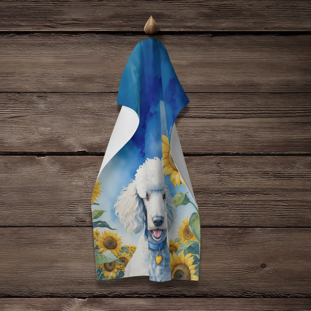White Poodle in Sunflowers Kitchen Towel