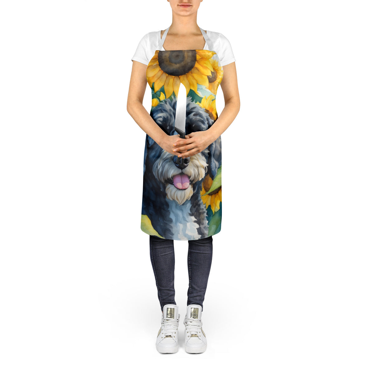 Portuguese Water Dog in Sunflowers Apron