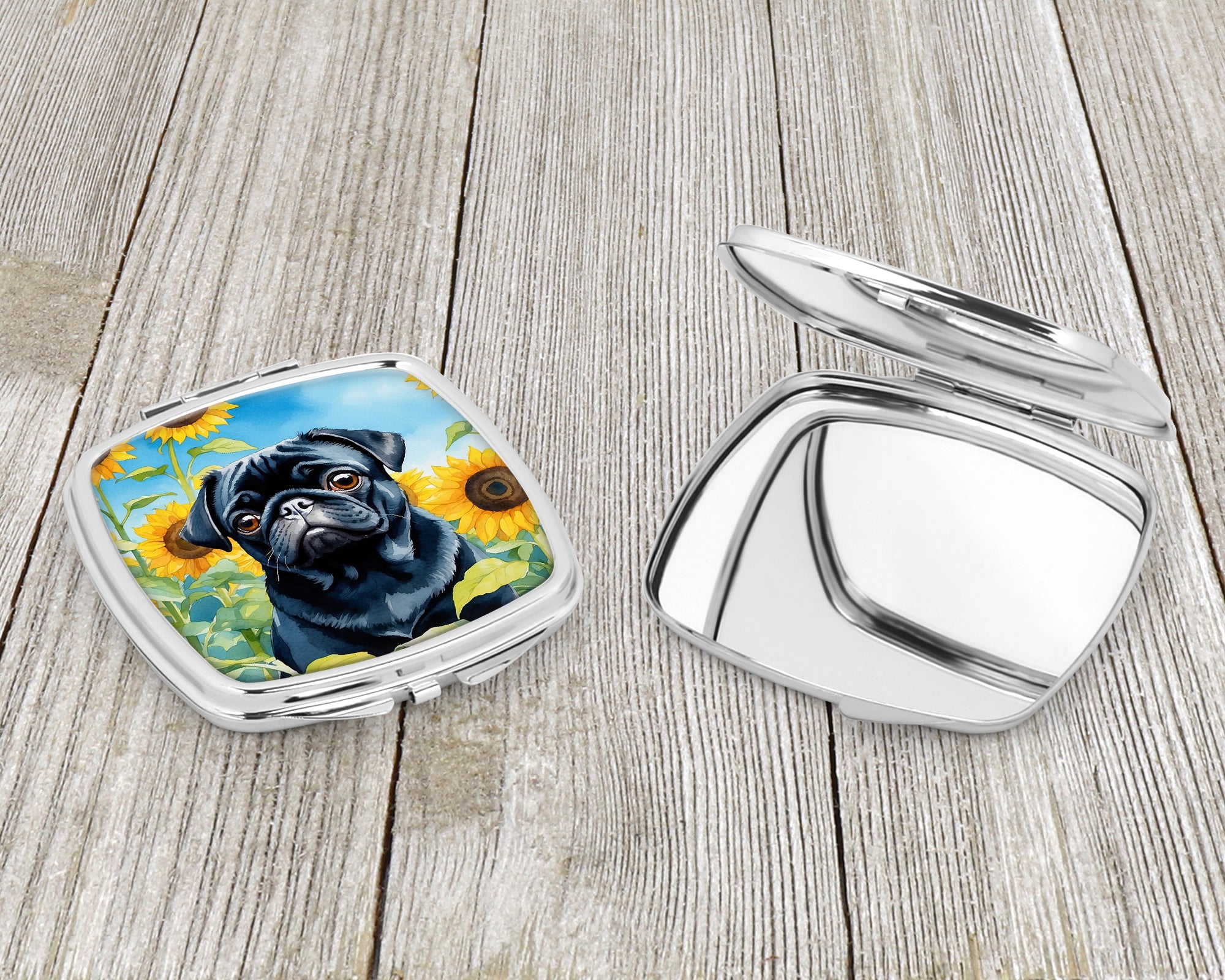 Pug in Sunflowers Compact Mirror