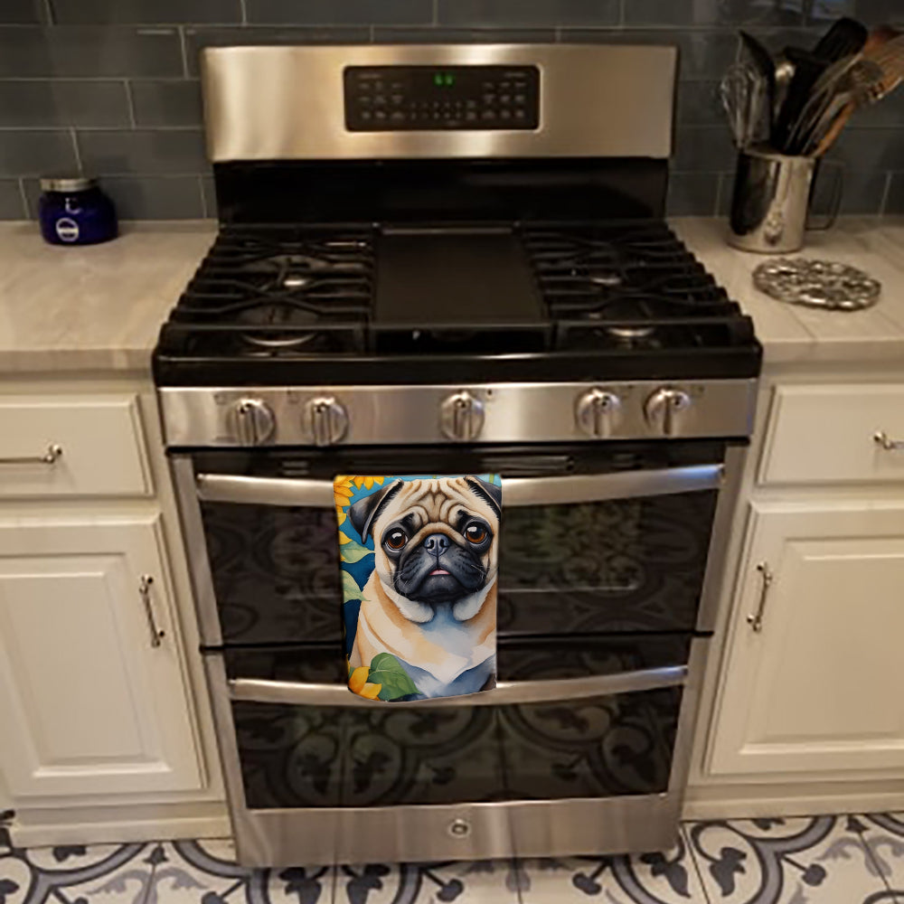 Pug in Sunflowers Kitchen Towel