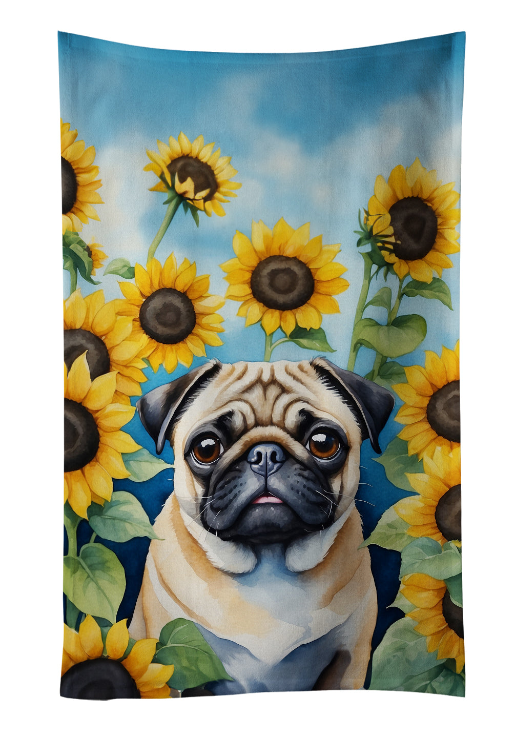 Buy this Pug in Sunflowers Kitchen Towel