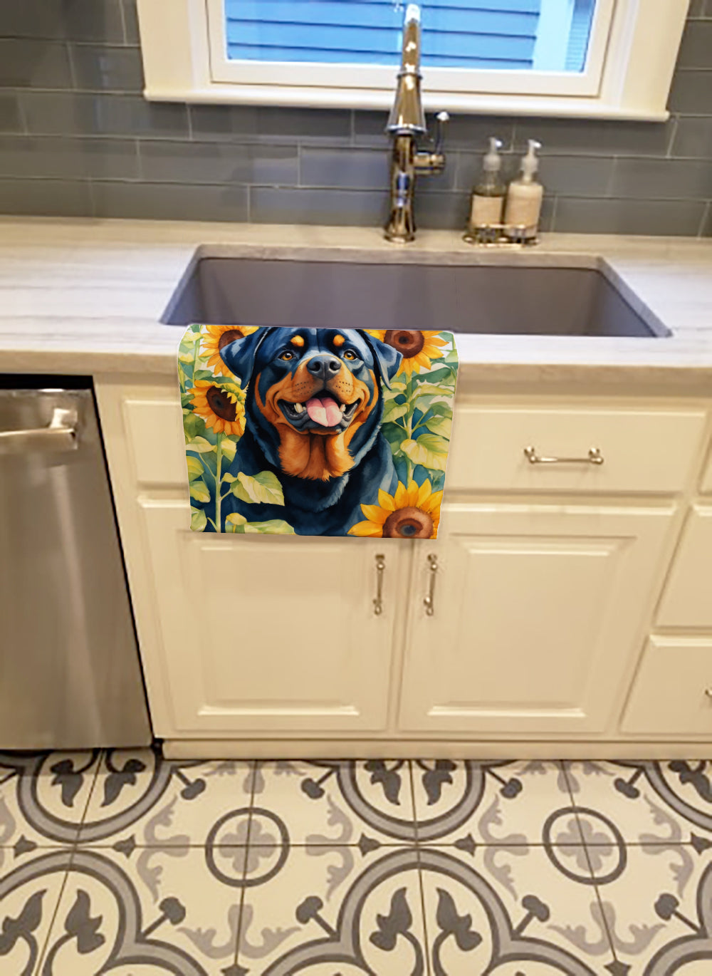 Rottweiler in Sunflowers Kitchen Towel