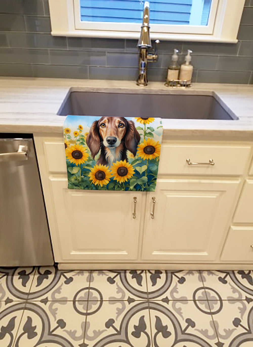 Saluki in Sunflowers Kitchen Towel