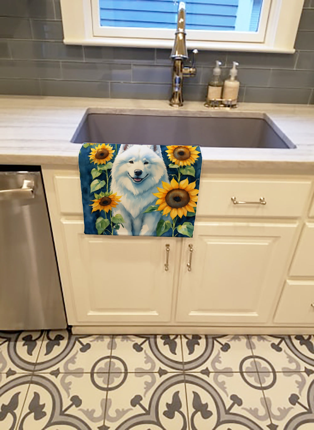 Buy this Samoyed in Sunflowers Kitchen Towel