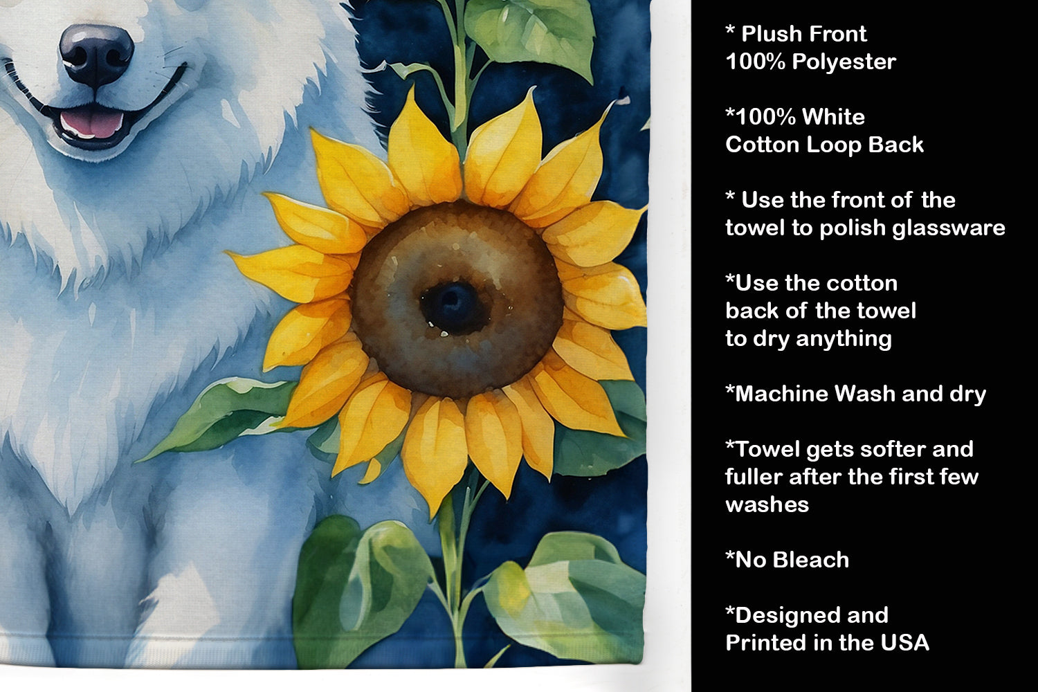 Samoyed in Sunflowers Kitchen Towel