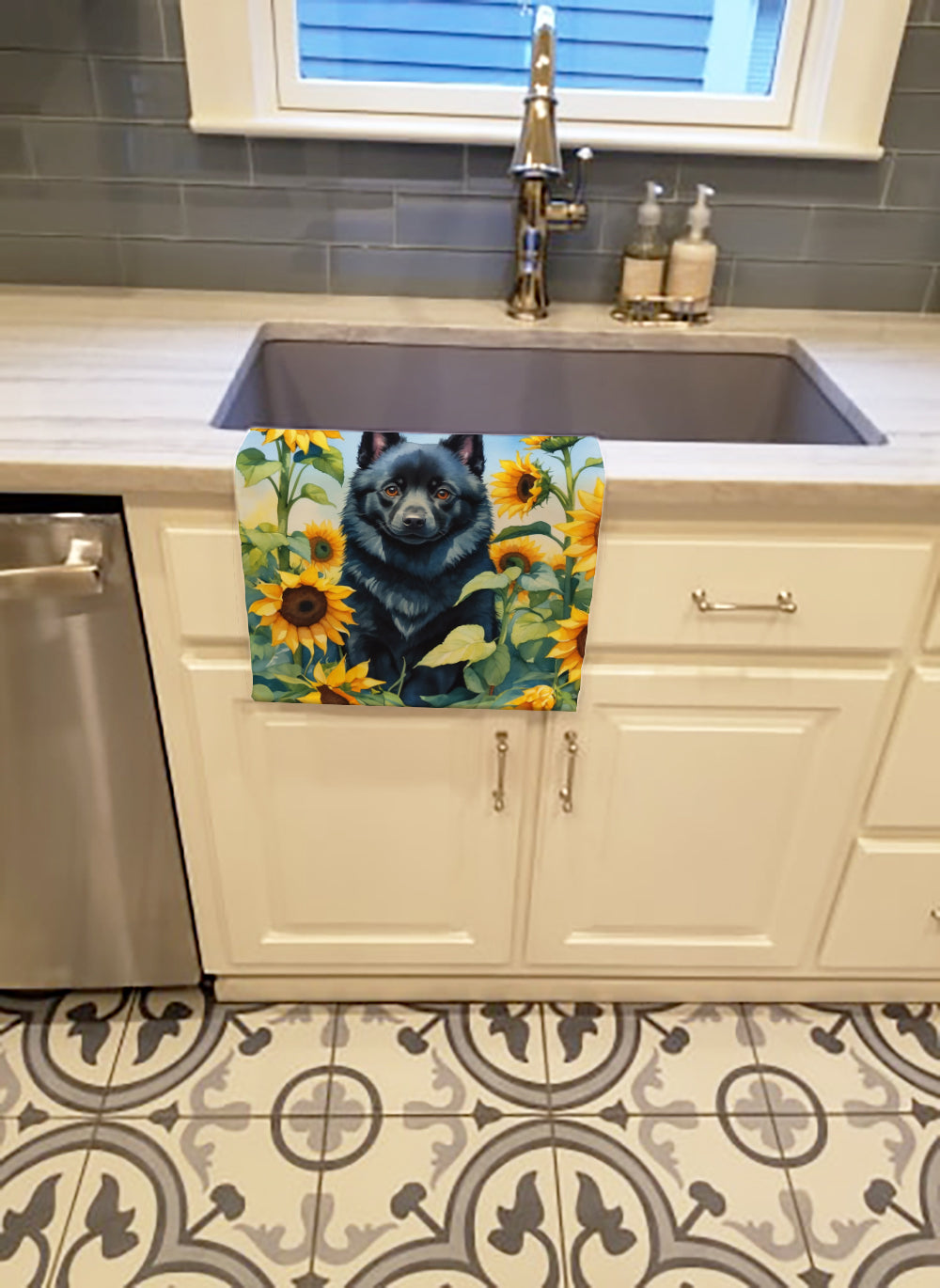 Schipperke in Sunflowers Kitchen Towel