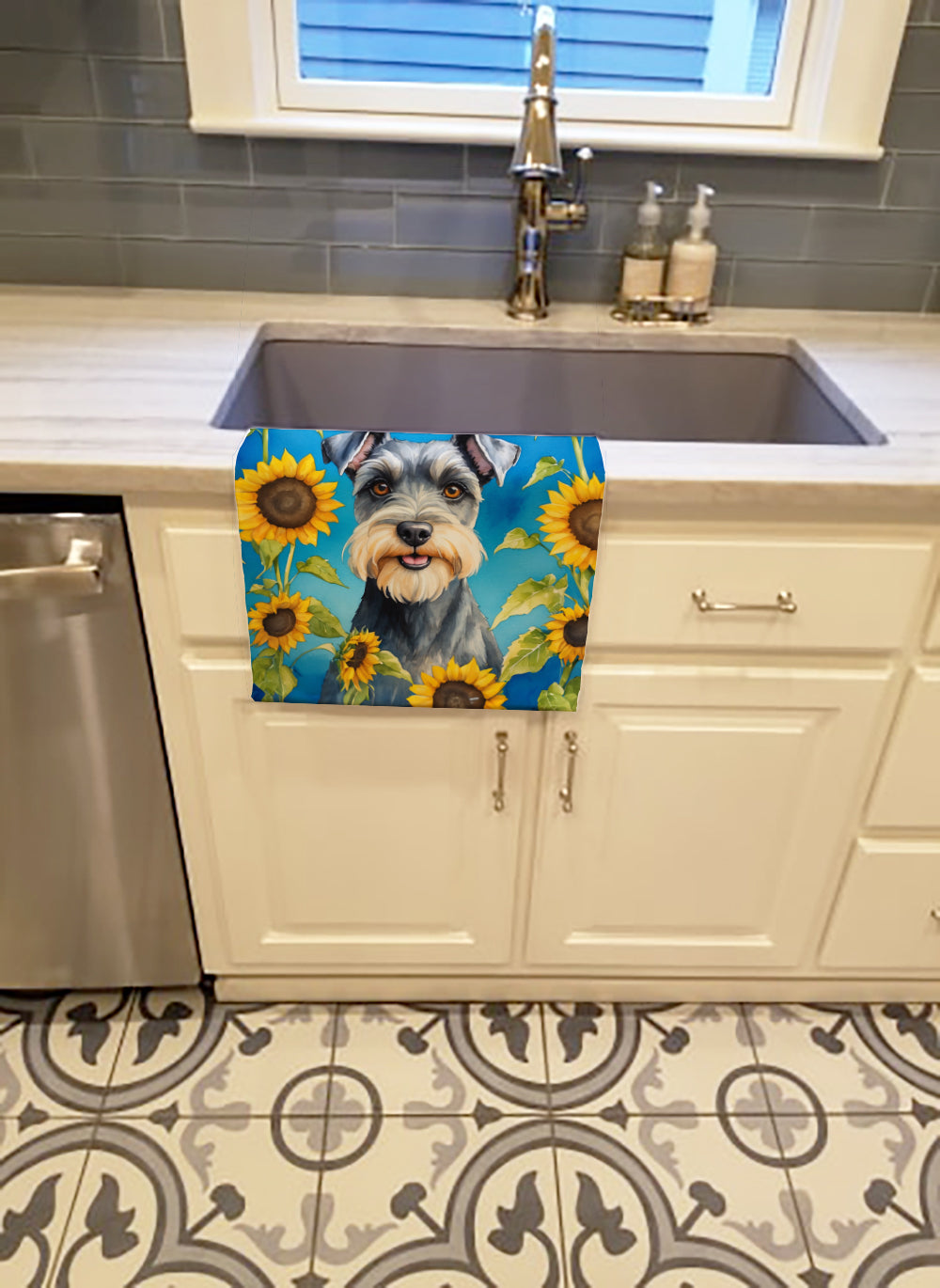 Schnauzer in Sunflowers Kitchen Towel