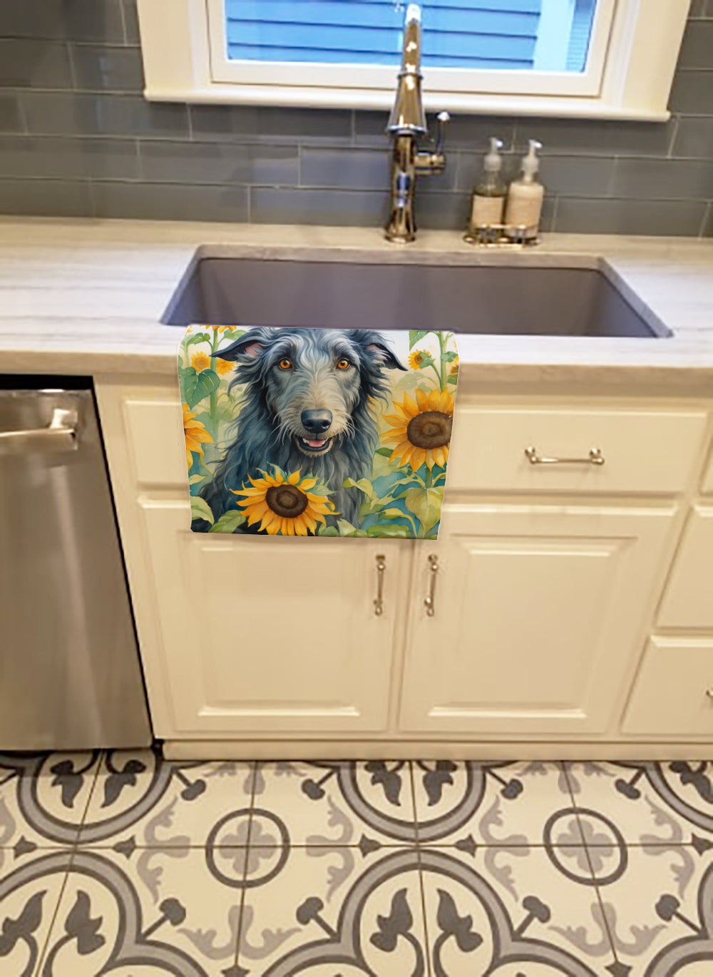 Scottish Deerhound in Sunflowers Kitchen Towel