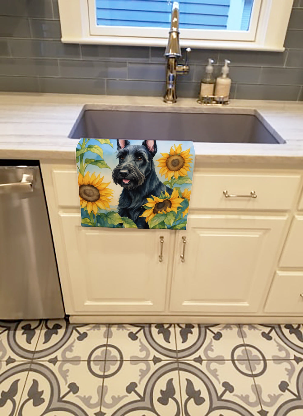Scottish Terrier in Sunflowers Kitchen Towel
