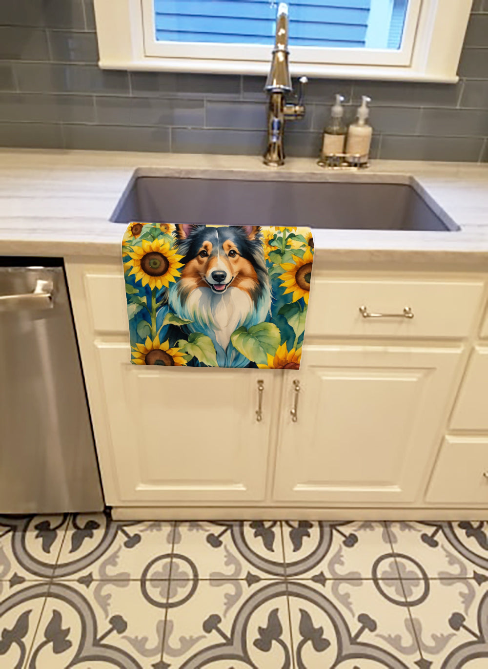 Sheltie in Sunflowers Kitchen Towel